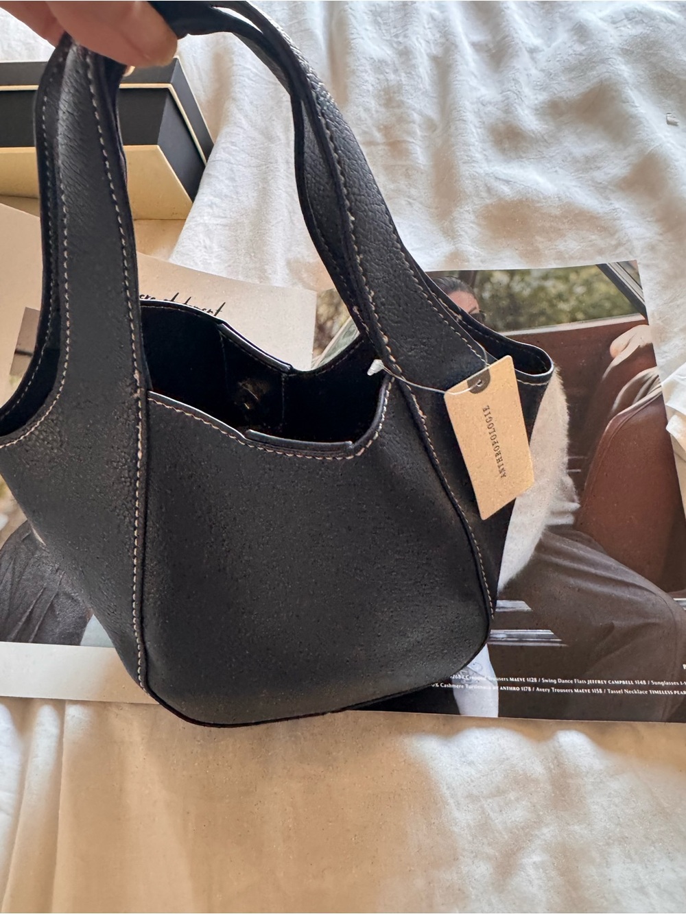 Anthropologie Navy Pebble-Texture super soft Shoulder Tote with Detachable Strap - Picture 4 of 6